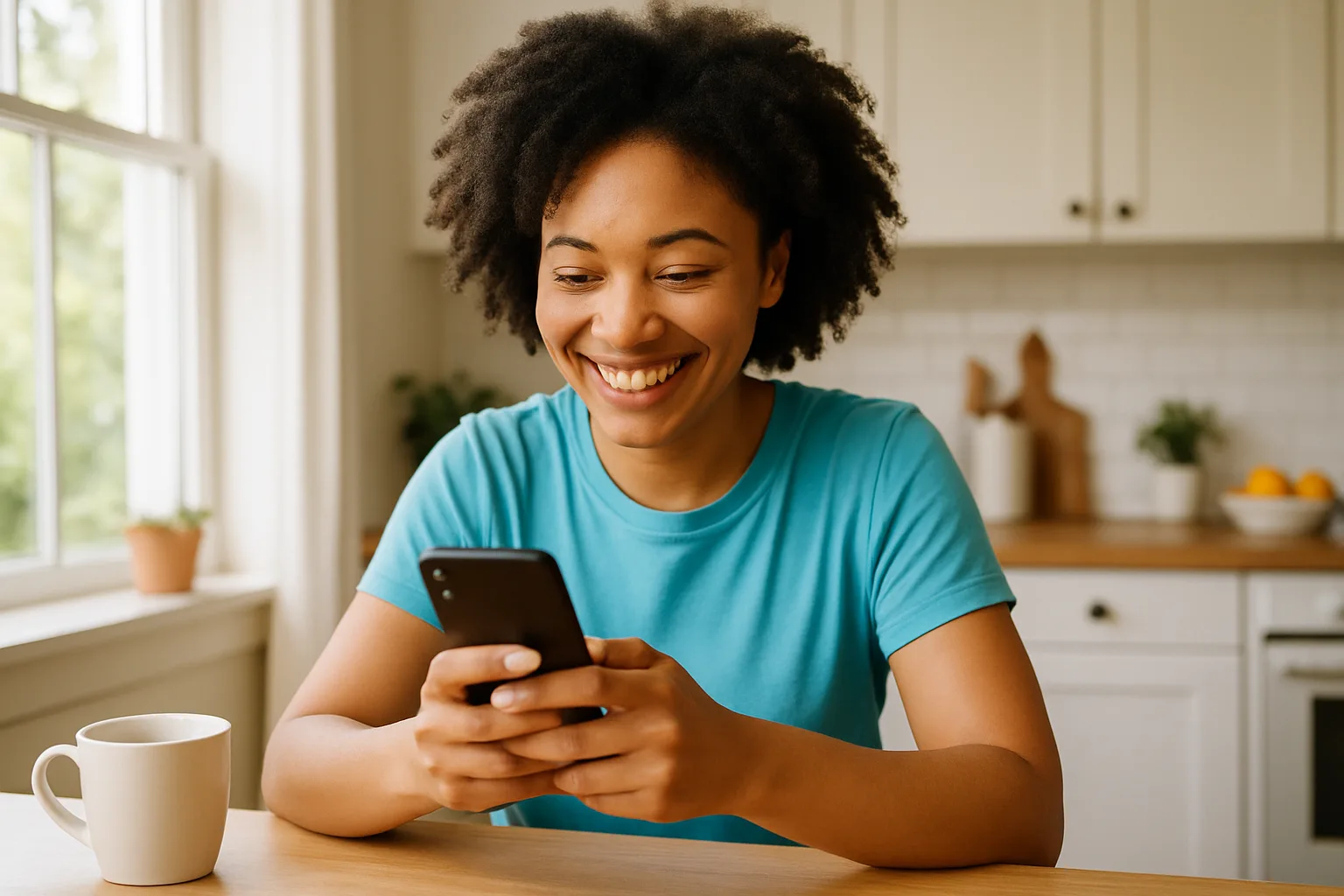 Person smiling while messaging on a smartphone — start dating in Fife